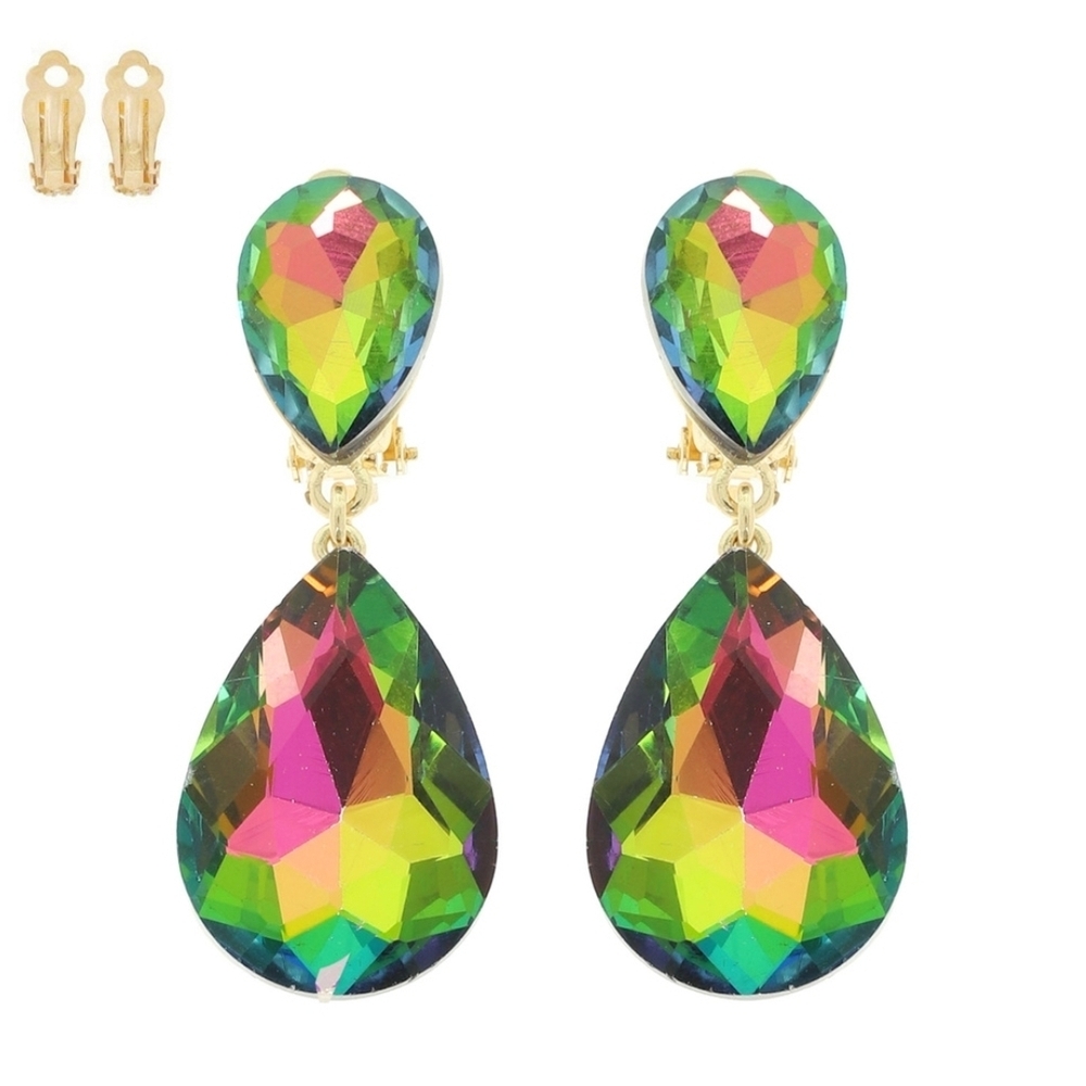 Clip On Multicolor Teardrop Earrings